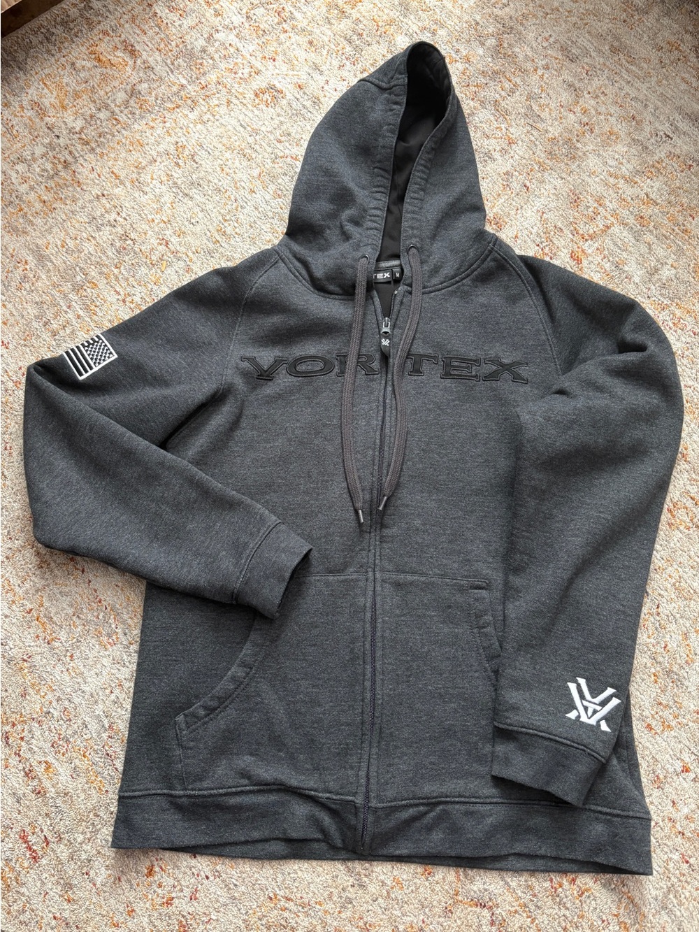 Vortex Optics Full Zip Hoodie Medium Charcoal Gray Flag Sleeve Jacket